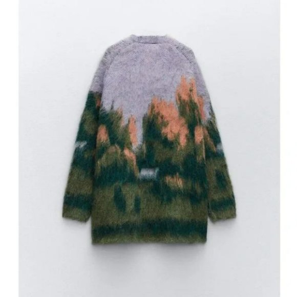 ZARA LANDSCAPE KNIT COAT LONG SLEEVES - Picture 7 of 10